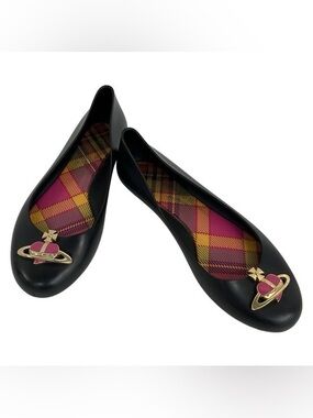 Vivienne Westwood x Melissa Black Tartan Orb Ballet Flats Size 8